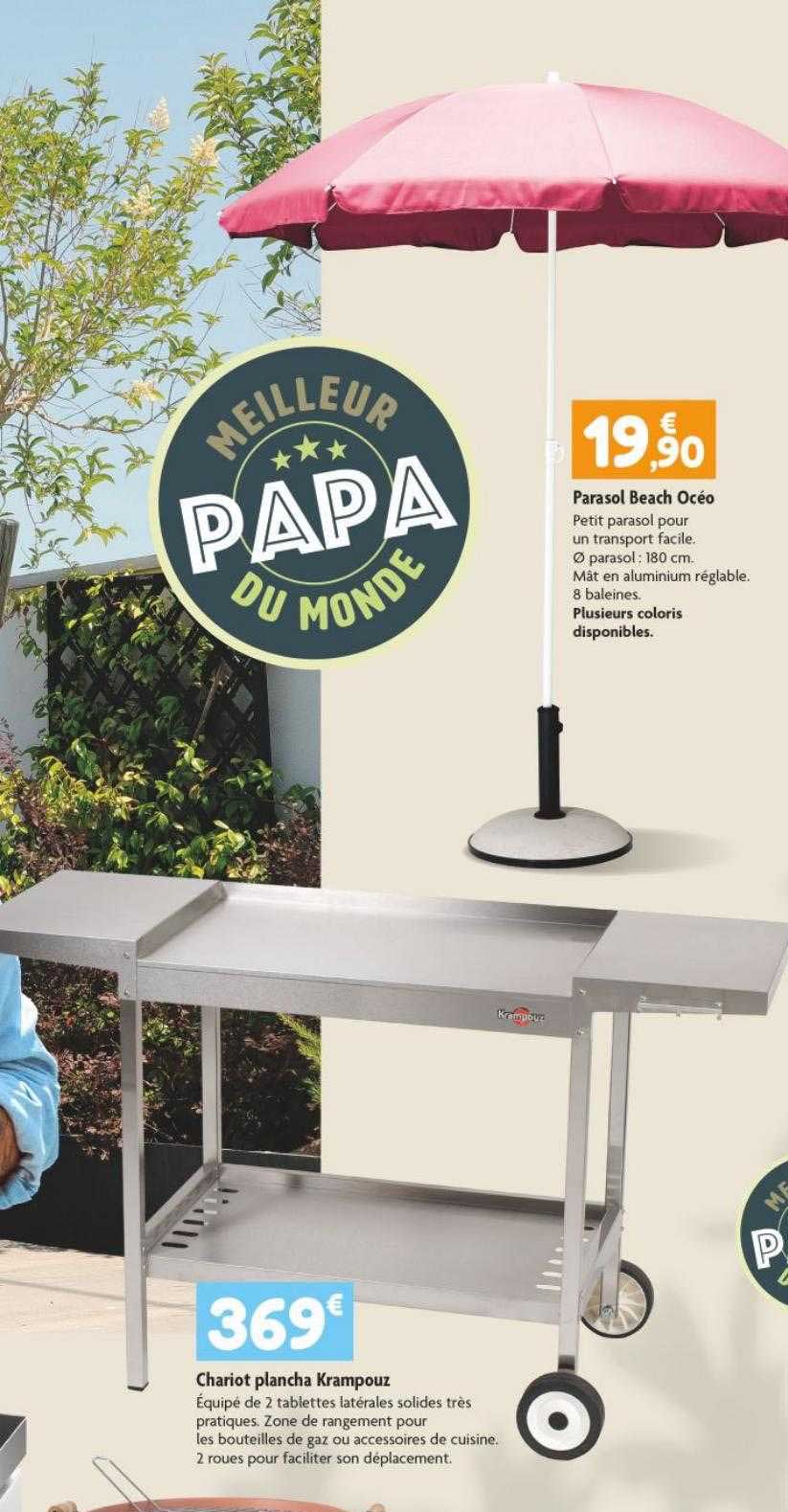 parasol beach océo, chariot plancha krampouz
