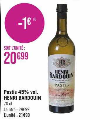 pastis 45% vol. henri bardouin