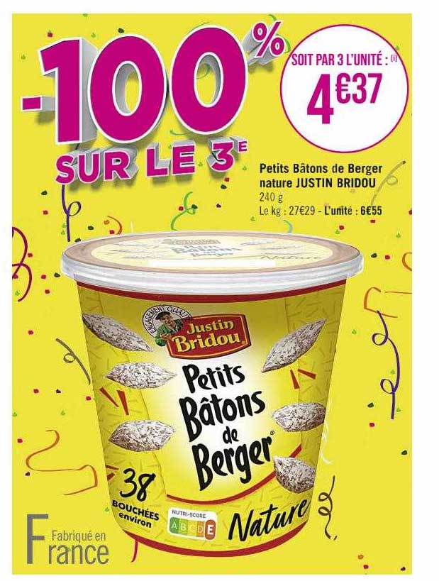 petits bâtons de berger nature justin bridou