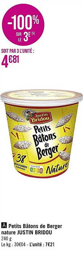 petits bâtons de berger nature justin bridou