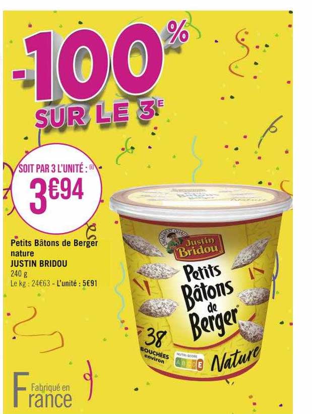 petits bâtons de berger nature justin bridou