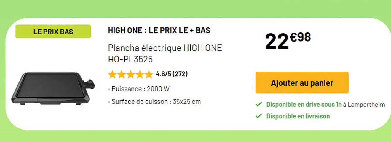 plancha électrique high one ho-pl3525