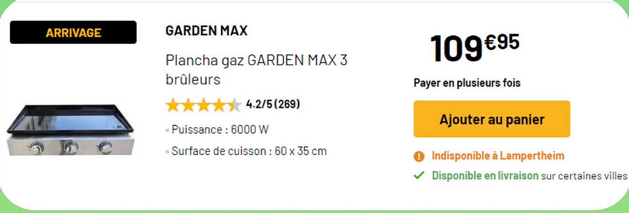 plancha gaz garden max 3 brûleurs