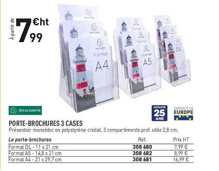 porte-brochures 3 cases exacompta