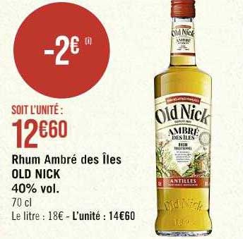 rhum ambré des îles old nick 40% vol.