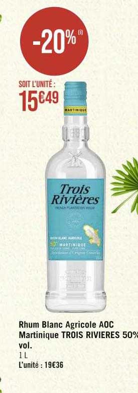 rhum blanc agricole aoc martinique trois rivières 50% vol.