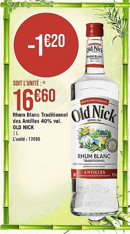 rhum blanc traditionnel des antilles 40% vol. old nick