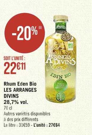 rhum eden bio les arrangés divins 28,7% vol.