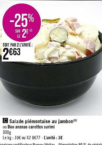 Salade Piémontaise Au Jambon Ou Duo Ananas Carottes Surimi