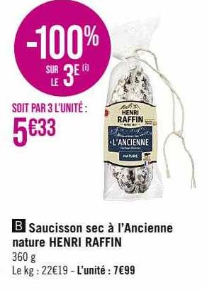 saucisson sec à l'ancienne nature henri raffin
