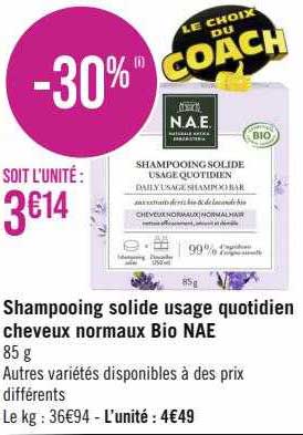 shampooing solide usage quotidien cheveux normaux bio nae