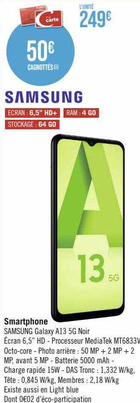 smartphone samsung galaxy a13 5g noir