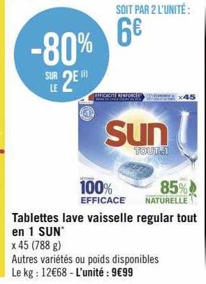 tablettes lave-vaisselle regular tout en 1 sun