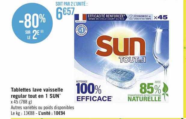 tablettes lave vaisselle regular tout en 1 sun