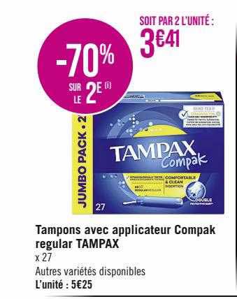 tampons avec applicateur compak regular tampax