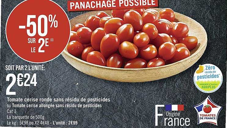 tomate cerise ronde sans résidu de pesticides ou tomate cerise allongée sans résidu de pesticides