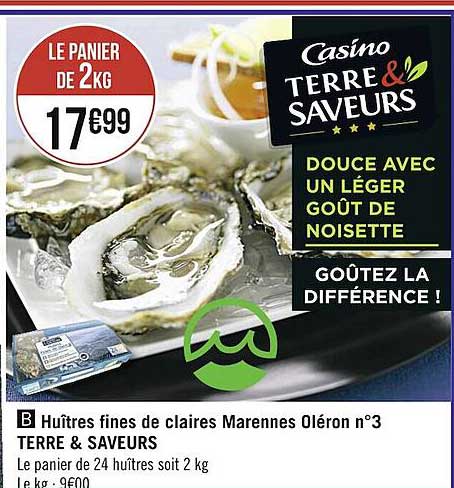 huîtres fines de claires marennes oléron n°3 terre & saveurs