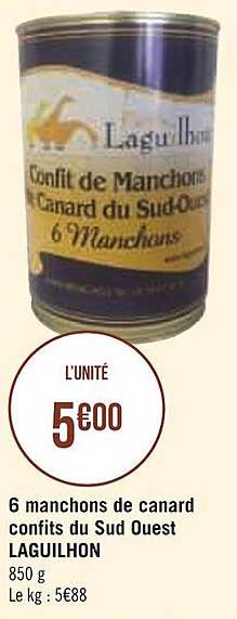 6 manchons de canard confits du sud ouest laguilhon