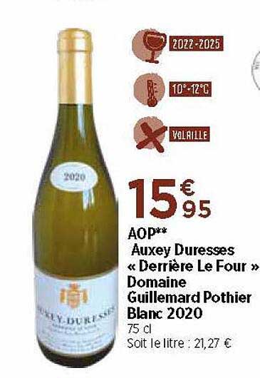 aop** auxey duresses «derrière le four» domaine guillemard pothier blanck 2020