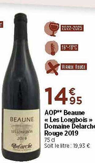 aop** beaune «les longbois» domaine delarche rouge 2019