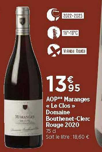 Aop** Maranges  «le Clos» Domaine Bouthenet-clerc Rouge 2020