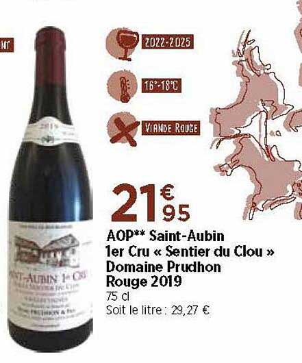 aop** saint-aubin 1er cru «sentier du clou» domaine prudhon rouge 2019
