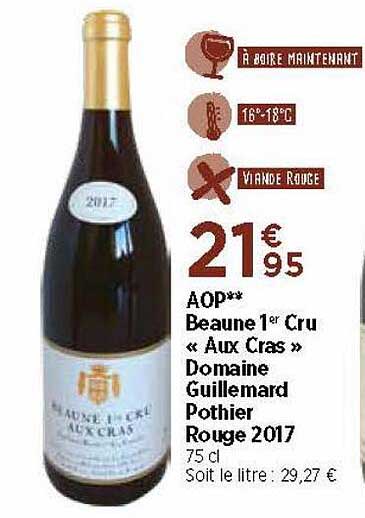 aop baeune 1er cru «aux cras» domaine guillemard pothier rouge 2017