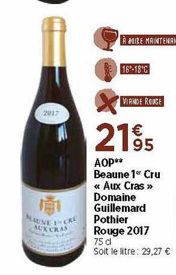 aop beaune 1er cru «aux cras» domaine guillemard pothier rouge 2017