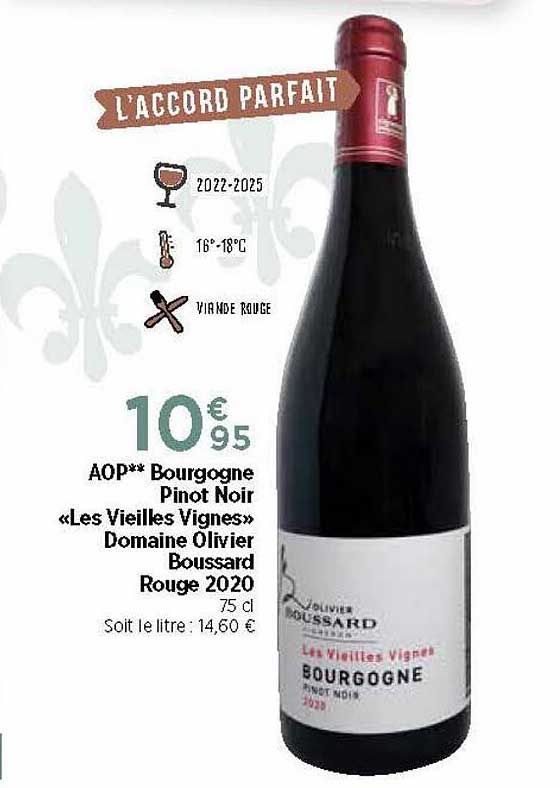 aop bourgogne pinot noir «les vieilles vignes» domaine olivier boussard rouge 2020