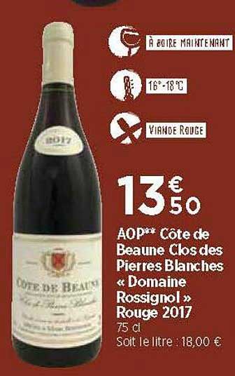 aop côte de beaune clos de pierres blanches «domaine rossignol» rouge 2017