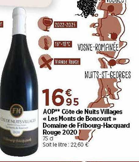 aop côte de nuits village «les monts de boncourt» domaine de fribourg-hacquard rouge 2020