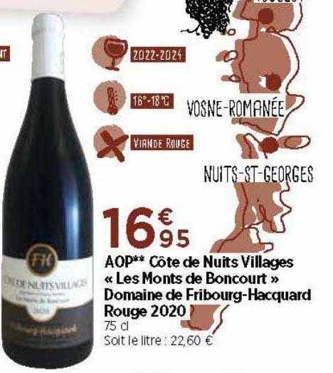 aop côte de nuits village «les monts de boncourt» domaine de fribourg-hacquard rouge 2020