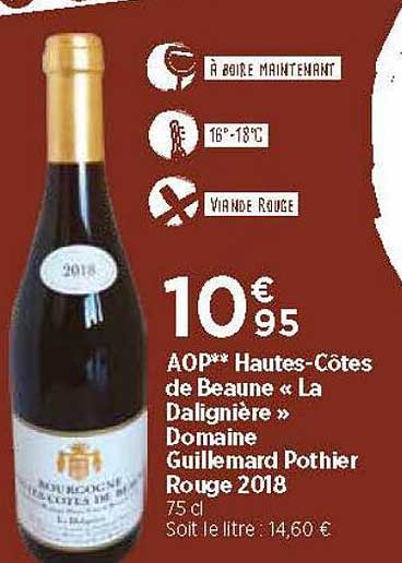 aop hautes-côtes de beaune «la dalignière» domaine guillemard pothier rouge 2018