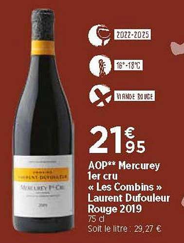 aop mercurey 1er cru «les combins» laurent dufouleur rouge 2019