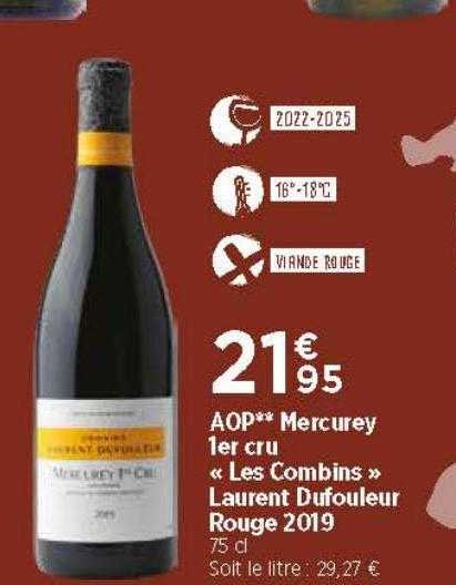 aop mercurey 1er cruu «les combins» laurent dufouleur rouge 2019