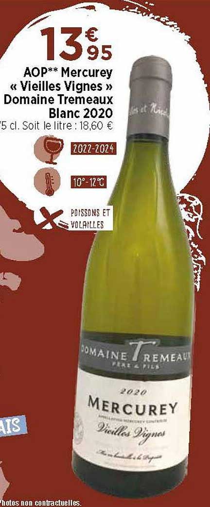 Aop Mercurey «vieilles Vignes» Domaine Tremeaux Blanc 2020