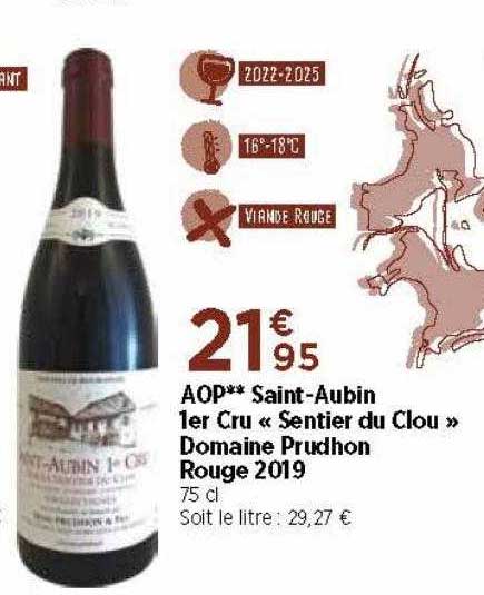 aop saint-aubin 1er cru «sentier du clou» domaine prudhon rouge 2019