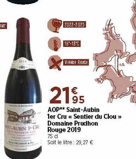 aop saint-aubin 1er cru «sentier du clou» domaine prudhon rouge 2019