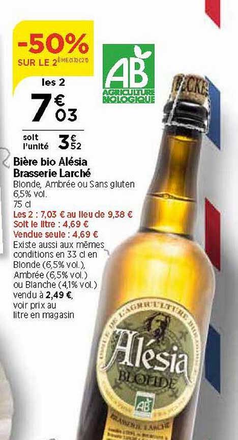 bière bio alésia brasserie larché -50% sur le 2ème