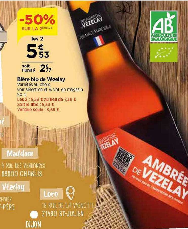 bière bio de vézelay -50% sur la 2ème