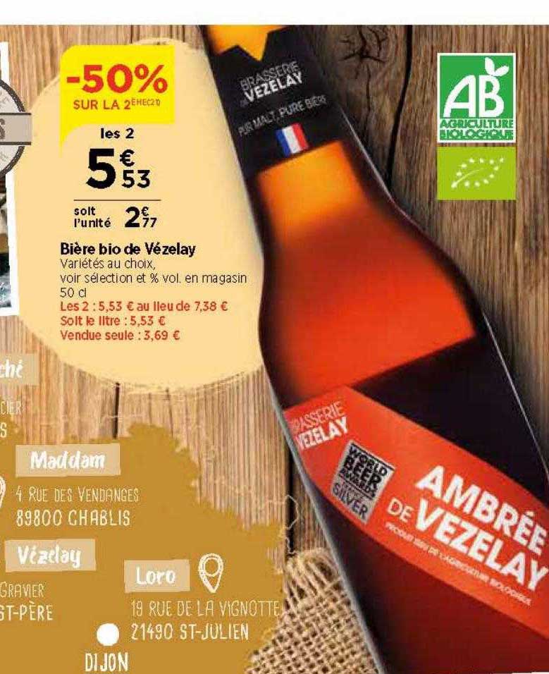 bière bio de vézelay -50% sur la 2ème
