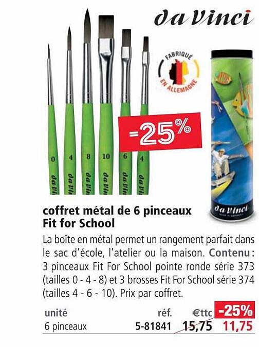 coffret métal de 6 pinceaux fit for school