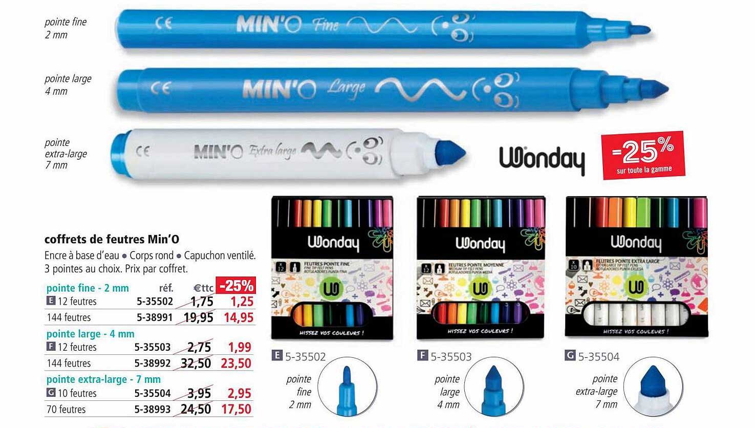 coffrets de feutres min'o wonday
