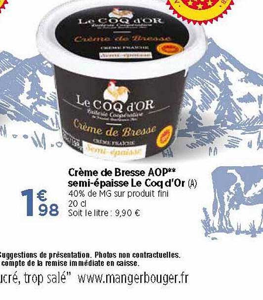 crème de bresse aop semi-épaisse le coq d'or