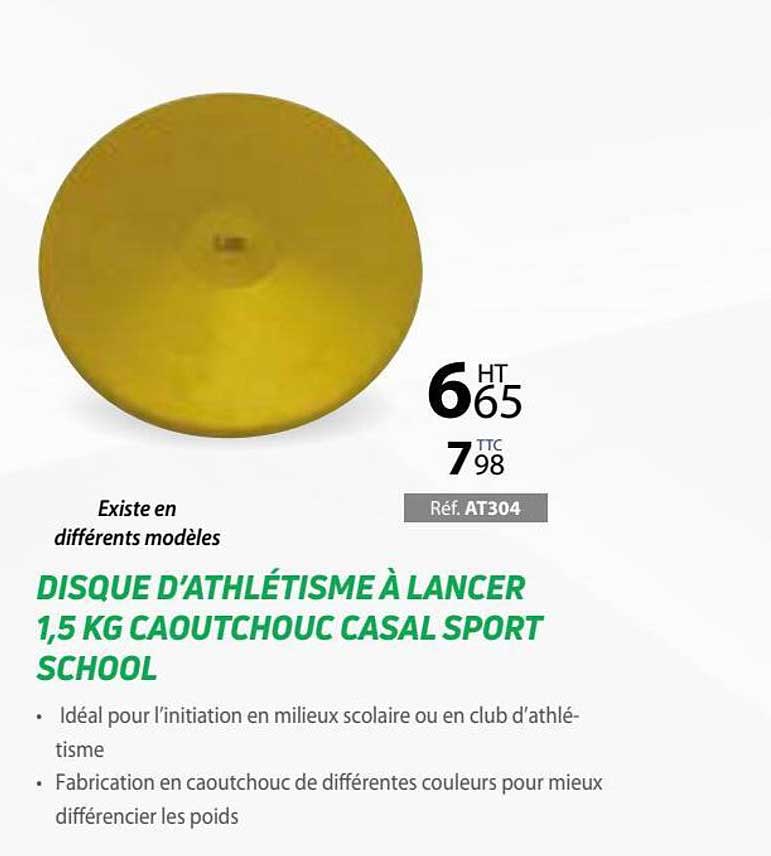 disque d'athlétisme à lancer 1,5 kg caoutchouc casal sport school