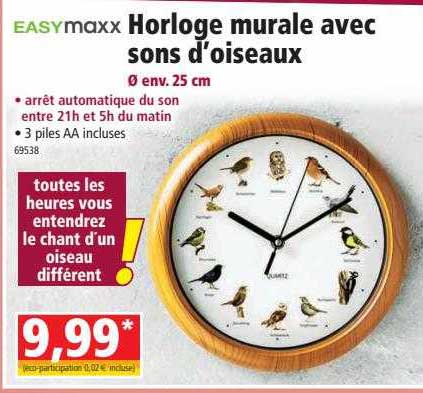 easymax horloge murale avec sons d'oiseaux