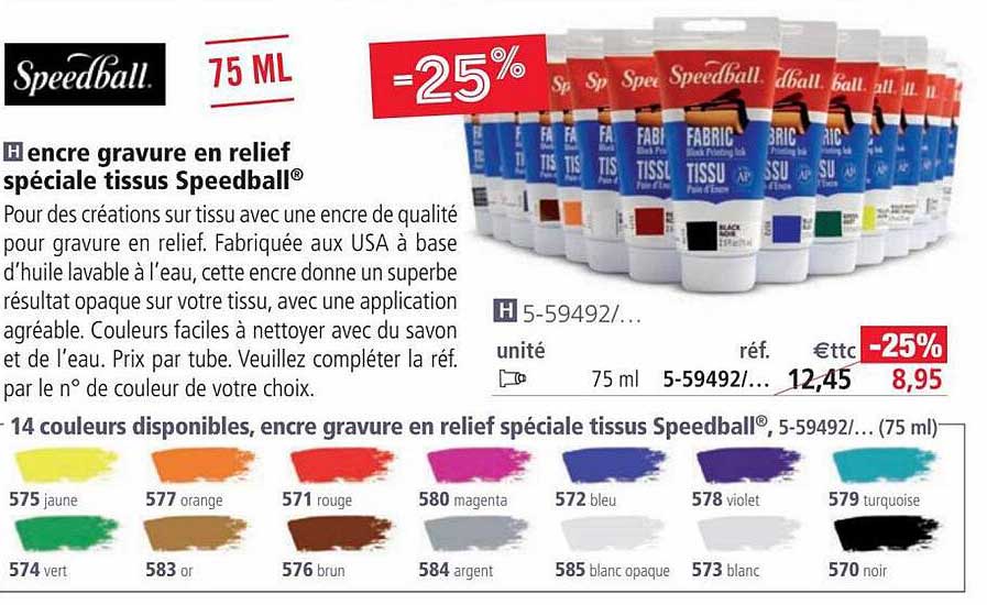 encre gravure en relief spéciale tissus speedball