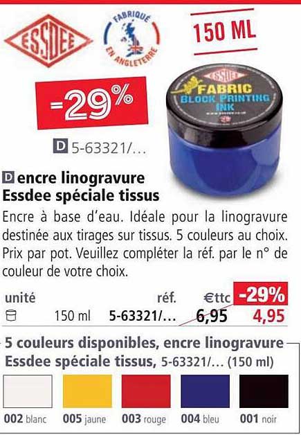 Encre Linogravure Essdée Spéciale Tissus