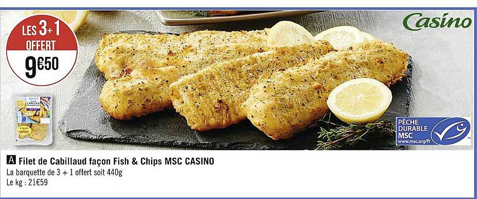 filet de cabillaud façon fish & chips msc casino