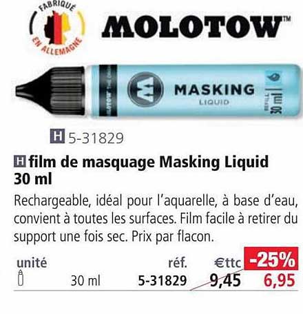 film de masquage masking liquid 30ml molotow